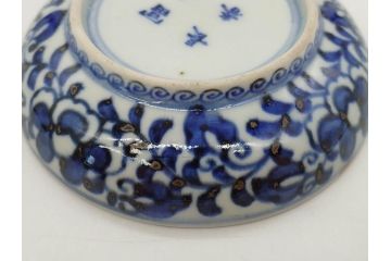 江戸期　古伊万里　富貴長春　染付　鳳凰花図　約12cm　3.8寸　華やかな演出にぴったりの小皿4枚セット(なます皿、和皿、和食器、三寸八分)(R-076807)