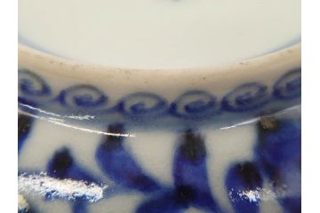 江戸期　古伊万里　富貴長春　染付　鳳凰花図　約12cm　3.8寸　華やかな演出にぴったりの小皿4枚セット(なます皿、和皿、和食器、三寸八分)(R-076807)