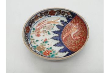 江戸期　古伊万里　富貴長春　染付　鳳凰花図　約12cm　3.8寸　華やかな演出にぴったりの小皿4枚セット(なます皿、和皿、和食器、三寸八分)(R-076807)