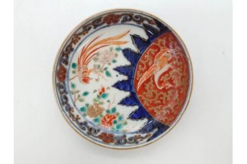 江戸期　古伊万里　富貴長春　染付　鳳凰花図　約12cm　3.8寸　華やかな演出にぴったりの小皿4枚セット(なます皿、和皿、和食器、三寸八分)(R-076807)