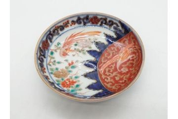 江戸期　古伊万里　富貴長春　染付　鳳凰花図　約12cm　3.8寸　華やかな演出にぴったりの小皿4枚セット(なます皿、和皿、和食器、三寸八分)(R-076807)
