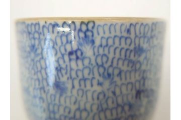 江戸後期　微塵唐草文染付　金縁と緻密な線描きが素敵なそば猪口5客セット(みじんからくさ、蕎麦猪口、湯呑み、湯のみ、和食器)(R-076808)