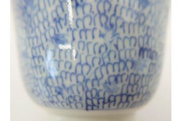 江戸後期　微塵唐草文染付　金縁と緻密な線描きが素敵なそば猪口5客セット(みじんからくさ、蕎麦猪口、湯呑み、湯のみ、和食器)(R-076808)