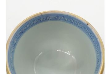 江戸後期　微塵唐草文染付　金縁と緻密な線描きが素敵なそば猪口5客セット(みじんからくさ、蕎麦猪口、湯呑み、湯のみ、和食器)(R-076808)