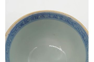 江戸後期　微塵唐草文染付　金縁と緻密な線描きが素敵なそば猪口5客セット(みじんからくさ、蕎麦猪口、湯呑み、湯のみ、和食器)(R-076808)