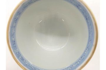 江戸後期　微塵唐草文染付　金縁と緻密な線描きが素敵なそば猪口5客セット(みじんからくさ、蕎麦猪口、湯呑み、湯のみ、和食器)(R-076808)