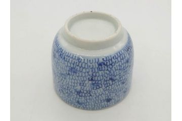 江戸後期　微塵唐草文染付　金縁と緻密な線描きが素敵なそば猪口5客セット(みじんからくさ、蕎麦猪口、湯呑み、湯のみ、和食器)(R-076808)