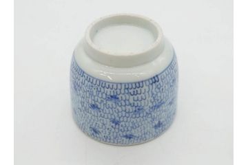 江戸後期　微塵唐草文染付　金縁と緻密な線描きが素敵なそば猪口5客セット(みじんからくさ、蕎麦猪口、湯呑み、湯のみ、和食器)(R-076808)