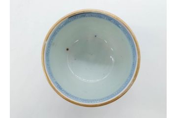 江戸後期　微塵唐草文染付　金縁と緻密な線描きが素敵なそば猪口5客セット(みじんからくさ、蕎麦猪口、湯呑み、湯のみ、和食器)(R-076808)