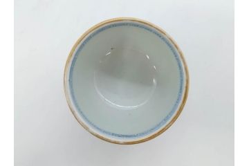 江戸後期　微塵唐草文染付　金縁と緻密な線描きが素敵なそば猪口5客セット(みじんからくさ、蕎麦猪口、湯呑み、湯のみ、和食器)(R-076808)