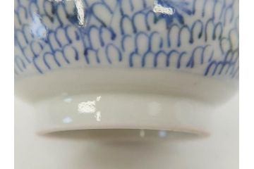 江戸後期　微塵唐草文染付　金縁と緻密な線描きが素敵なそば猪口5客セット(みじんからくさ、蕎麦猪口、湯呑み、湯のみ、和食器)(R-076809)