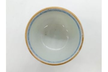 江戸後期　微塵唐草文染付　金縁と緻密な線描きが素敵なそば猪口5客セット(みじんからくさ、蕎麦猪口、湯呑み、湯のみ、和食器)(R-076809)