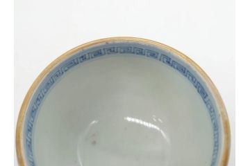 江戸後期　微塵唐草文染付　金縁と緻密な線描きが素敵なそば猪口5客セット(みじんからくさ、蕎麦猪口、湯呑み、湯のみ、和食器)(R-076809)