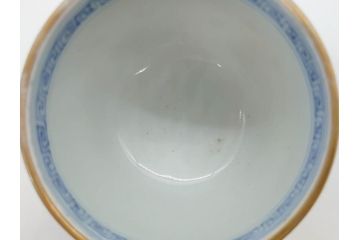 江戸後期　微塵唐草文染付　金縁と緻密な線描きが素敵なそば猪口5客セット(みじんからくさ、蕎麦猪口、湯呑み、湯のみ、和食器)(R-076809)
