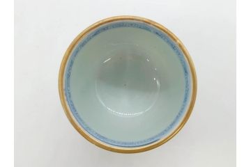 江戸後期　微塵唐草文染付　金縁と緻密な線描きが素敵なそば猪口5客セット(みじんからくさ、蕎麦猪口、湯呑み、湯のみ、和食器)(R-076809)