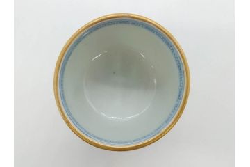 江戸後期　微塵唐草文染付　金縁と緻密な線描きが素敵なそば猪口5客セット(みじんからくさ、蕎麦猪口、湯呑み、湯のみ、和食器)(R-076809)