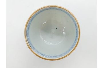江戸後期　微塵唐草文染付　金縁と緻密な線描きが素敵なそば猪口5客セット(みじんからくさ、蕎麦猪口、湯呑み、湯のみ、和食器)(R-076809)