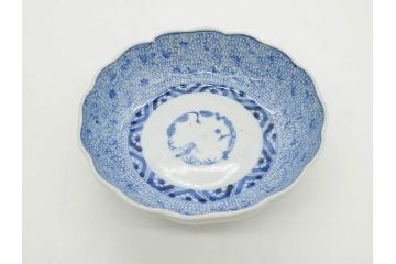 江戸後期　古伊万里　成化年製　微塵唐草文染付　約15cm　5寸　繊細な線描きが見事ななます皿5枚セット(みじんからくさ、中皿、和皿、和食器、五寸)(R-076810)