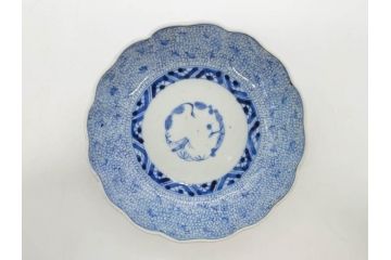 江戸後期　古伊万里　成化年製　微塵唐草文染付　約15cm　5寸　繊細な線描きが見事ななます皿5枚セット(みじんからくさ、中皿、和皿、和食器、五寸)(R-076810)