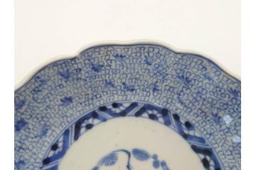 江戸後期　古伊万里　成化年製　微塵唐草文染付　約15cm　5寸　繊細な線描きが見事ななます皿5枚セット(みじんからくさ、中皿、和皿、和食器、五寸)(R-076810)