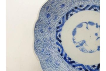 江戸後期　古伊万里　成化年製　微塵唐草文染付　約15cm　5寸　繊細な線描きが見事ななます皿5枚セット(みじんからくさ、中皿、和皿、和食器、五寸)(R-076810)
