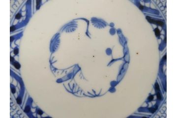 江戸後期　古伊万里　成化年製　微塵唐草文染付　約15cm　5寸　繊細な線描きが見事ななます皿5枚セット(みじんからくさ、中皿、和皿、和食器、五寸)(R-076810)