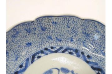 江戸後期　古伊万里　成化年製　微塵唐草文染付　約15cm　5寸　繊細な線描きが見事ななます皿5枚セット(みじんからくさ、中皿、和皿、和食器、五寸)(R-076810)