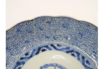 江戸後期　古伊万里　成化年製　微塵唐草文染付　約15cm　5寸　繊細な線描きが見事ななます皿5枚セット(みじんからくさ、中皿、和皿、和食器、五寸)(R-076810)