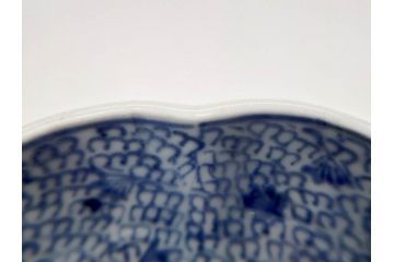 江戸後期　古伊万里　成化年製　微塵唐草文染付　約15cm　5寸　繊細な線描きが見事ななます皿5枚セット(みじんからくさ、中皿、和皿、和食器、五寸)(R-076810)