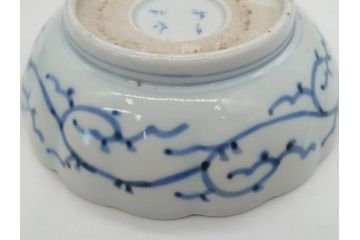 江戸後期　古伊万里　成化年製　微塵唐草文染付　約15cm　5寸　繊細な線描きが見事ななます皿5枚セット(みじんからくさ、中皿、和皿、和食器、五寸)(R-076810)