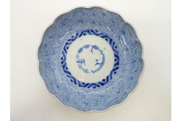 江戸後期　古伊万里　成化年製　微塵唐草文染付　約15cm　5寸　繊細な線描きが見事ななます皿5枚セット(みじんからくさ、中皿、和皿、和食器、五寸)(R-076810)