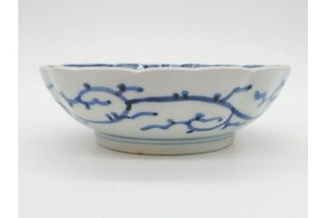 江戸後期　古伊万里　成化年製　微塵唐草文染付　約15cm　5寸　繊細な線描きが見事ななます皿5枚セット(みじんからくさ、中皿、和皿、和食器、五寸)(R-076810)