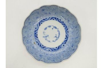江戸後期　古伊万里　成化年製　微塵唐草文染付　約15cm　5寸　繊細な線描きが見事ななます皿5枚セット(みじんからくさ、中皿、和皿、和食器、五寸)(R-076810)
