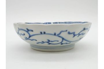 江戸後期　古伊万里　成化年製　微塵唐草文染付　約15cm　5寸　繊細な線描きが見事ななます皿5枚セット(みじんからくさ、中皿、和皿、和食器、五寸)(R-076810)