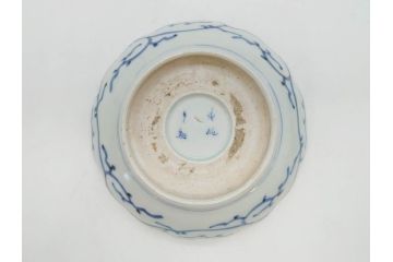 江戸後期　古伊万里　成化年製　微塵唐草文染付　約15cm　5寸　繊細な線描きが見事ななます皿5枚セット(みじんからくさ、中皿、和皿、和食器、五寸)(R-076810)