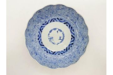 江戸後期　古伊万里　成化年製　微塵唐草文染付　約15cm　5寸　繊細な線描きが見事ななます皿5枚セット(みじんからくさ、中皿、和皿、和食器、五寸)(R-076810)