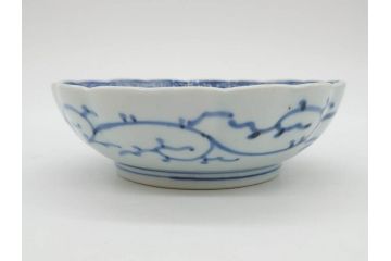 江戸後期　古伊万里　成化年製　微塵唐草文染付　約15cm　5寸　繊細な線描きが見事ななます皿5枚セット(みじんからくさ、中皿、和皿、和食器、五寸)(R-076810)