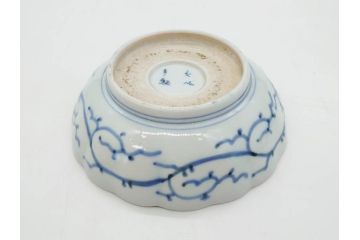 江戸後期　古伊万里　成化年製　微塵唐草文染付　約15cm　5寸　繊細な線描きが見事ななます皿5枚セット(みじんからくさ、中皿、和皿、和食器、五寸)(R-076810)