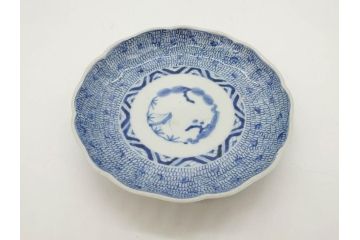 江戸後期　古伊万里　大明成化年製　微塵唐草文染付　約18cm　6寸　繊細な線描きが見事な中皿3枚セット(みじんからくさ、和皿、和食器、六寸)(R-076811)