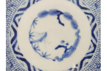 江戸後期　古伊万里　大明成化年製　微塵唐草文染付　約18cm　6寸　繊細な線描きが見事な中皿3枚セット(みじんからくさ、和皿、和食器、六寸)(R-076811)