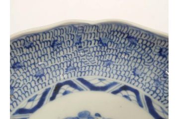 江戸後期　古伊万里　大明成化年製　微塵唐草文染付　約18cm　6寸　繊細な線描きが見事な中皿3枚セット(みじんからくさ、和皿、和食器、六寸)(R-076811)