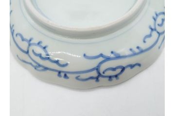 江戸後期　古伊万里　大明成化年製　微塵唐草文染付　約18cm　6寸　繊細な線描きが見事な中皿3枚セット(みじんからくさ、和皿、和食器、六寸)(R-076811)