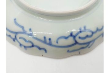 江戸後期　古伊万里　大明成化年製　微塵唐草文染付　約18cm　6寸　繊細な線描きが見事な中皿3枚セット(みじんからくさ、和皿、和食器、六寸)(R-076811)