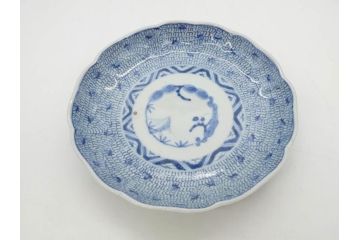 江戸後期　古伊万里　大明成化年製　微塵唐草文染付　約18cm　6寸　繊細な線描きが見事な中皿3枚セット(みじんからくさ、和皿、和食器、六寸)(R-076811)