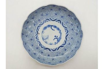 江戸後期　古伊万里　大明成化年製　微塵唐草文染付　約18cm　6寸　繊細な線描きが見事な中皿3枚セット(みじんからくさ、和皿、和食器、六寸)(R-076811)