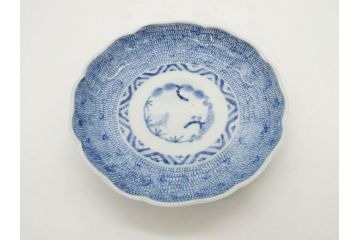 江戸後期　古伊万里　大明成化年製　微塵唐草文染付　約18cm　6寸　繊細な線描きが見事な中皿3枚セット(みじんからくさ、和皿、和食器、六寸)(R-076811)