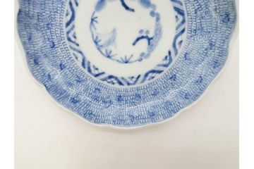 江戸後期　古伊万里　大明成化年製　微塵唐草文染付　約18cm　6寸　繊細な線描きが見事な中皿3枚セット(みじんからくさ、和皿、和食器、六寸)(R-076811)