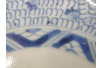 江戸後期　古伊万里　大明成化年製　微塵唐草文染付　約18cm　6寸　繊細な線描きが見事な中皿3枚セット(みじんからくさ、和皿、和食器、六寸)(R-076811)