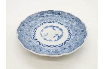 江戸後期　古伊万里　大明成化年製　微塵唐草文染付　約18cm　6寸　繊細な線描きが見事な中皿3枚セット(みじんからくさ、和皿、和食器、六寸)(R-076812)