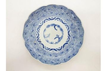 江戸後期　古伊万里　大明成化年製　微塵唐草文染付　約18cm　6寸　繊細な線描きが見事な中皿3枚セット(みじんからくさ、和皿、和食器、六寸)(R-076812)